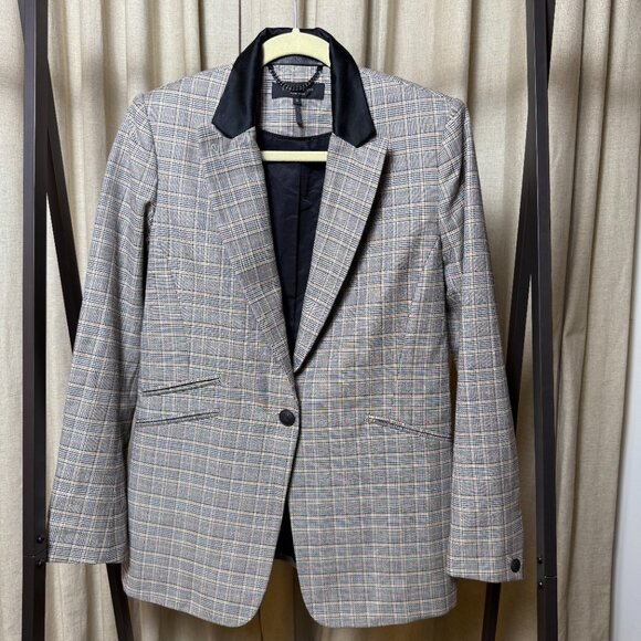 rag & bone | Size 6 | Ridley Plaid Wool Blazer with Leather and Wool Lapel - Picture 1 of 14